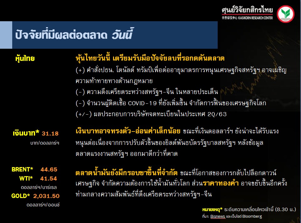 ปัจจัยตลาดหุ้นวันนี้-แนวโน้มค่าเงินบาท-ราคาน้ำมันดิบ-(10 ส.ค. 63)