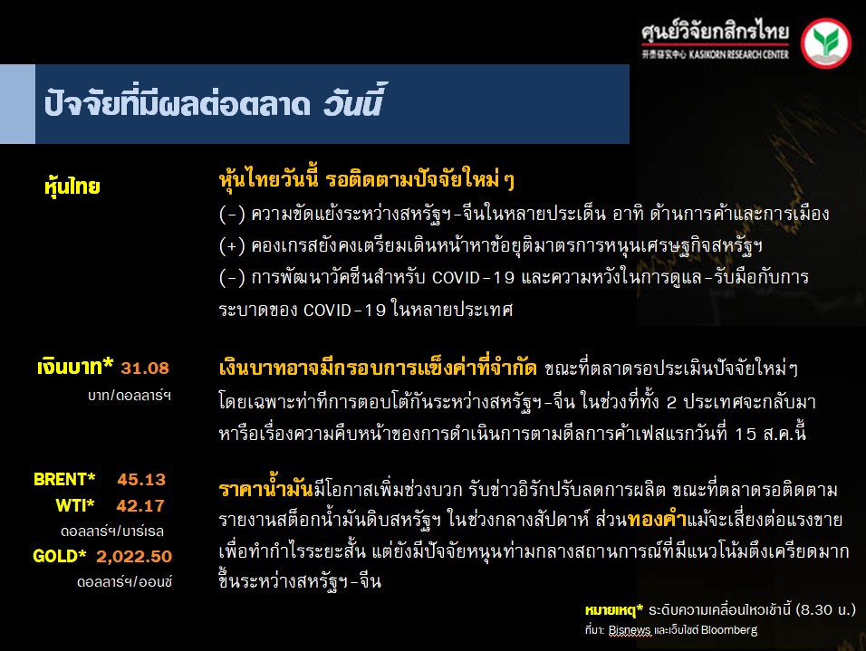 ปัจจัยตลาดหุ้นวันนี้-แนวโน้มค่าเงินบาท-ราคาน้ำมันดิบ-(11 ส.ค. 63)