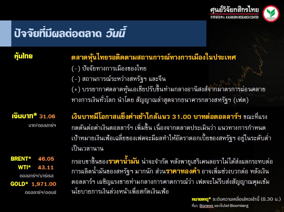 ปัจจัยตลาดหุ้นวันนี้-แนวโน้มค่าเงินบาท-ราคาน้ำมันดิบ-(31 ส.ค. 63)