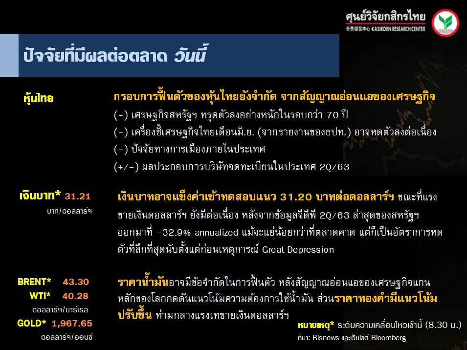 ปัจจัยตลาดหุ้นวันนี้-แนวโน้มค่าเงินบาท-ราคาน้ำมันดิบ-(31 ก.ค. 63)