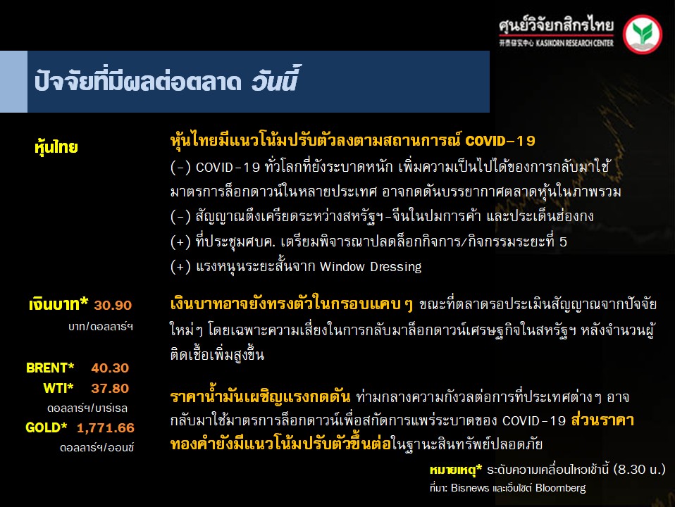 สรุปความเคลื่อนไหวของตลาดเงิน ตลาดทุนประจำวันนี้ (29 มิ.ย. 63)