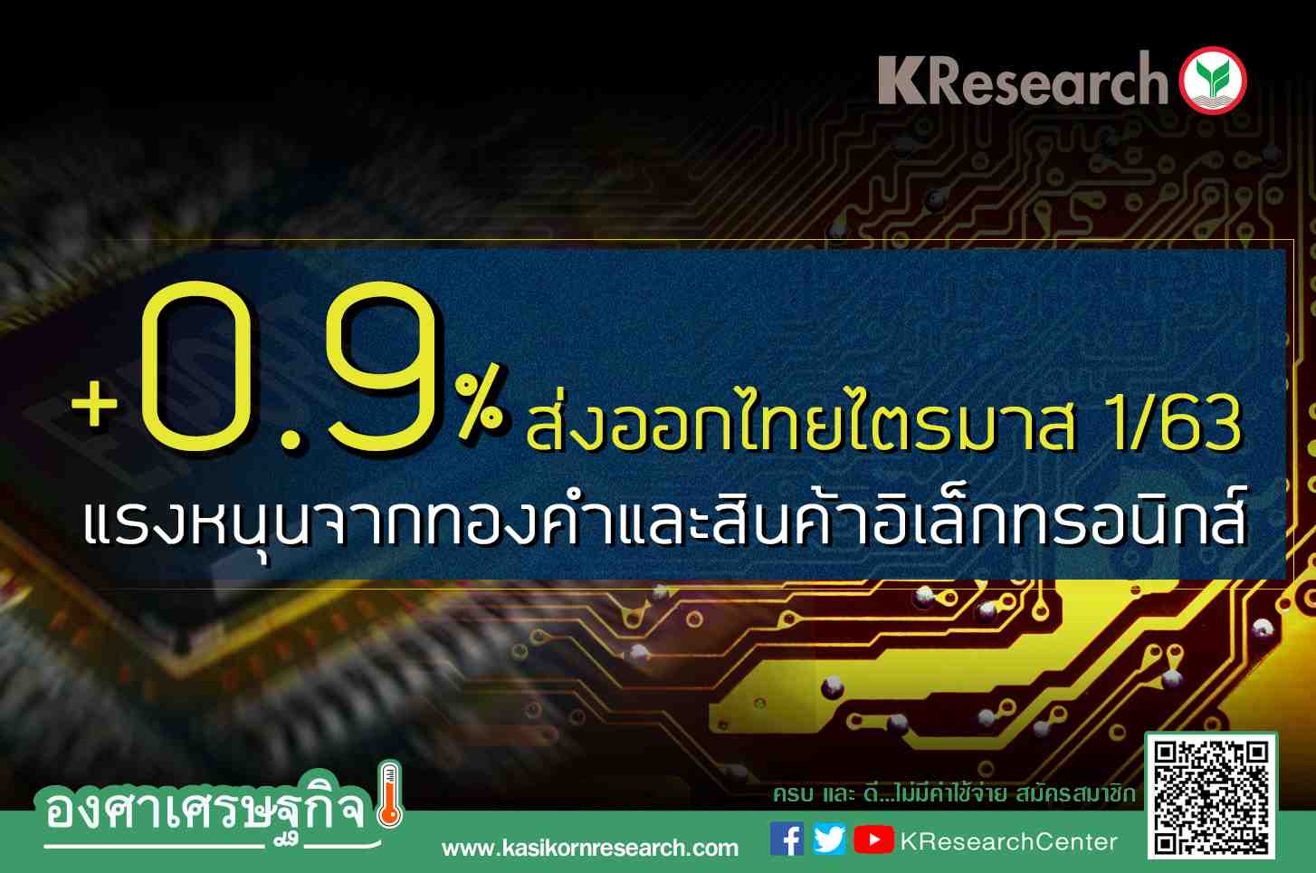 2020年第一季度泰国货物出口总值同比增长0.9%，源于得到黄金和电子产品出口暂时性因素支持- KASIKORN RESEARCH CENTER